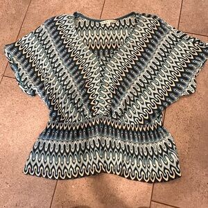 Trina Turk Blue and White Patterned Blouse